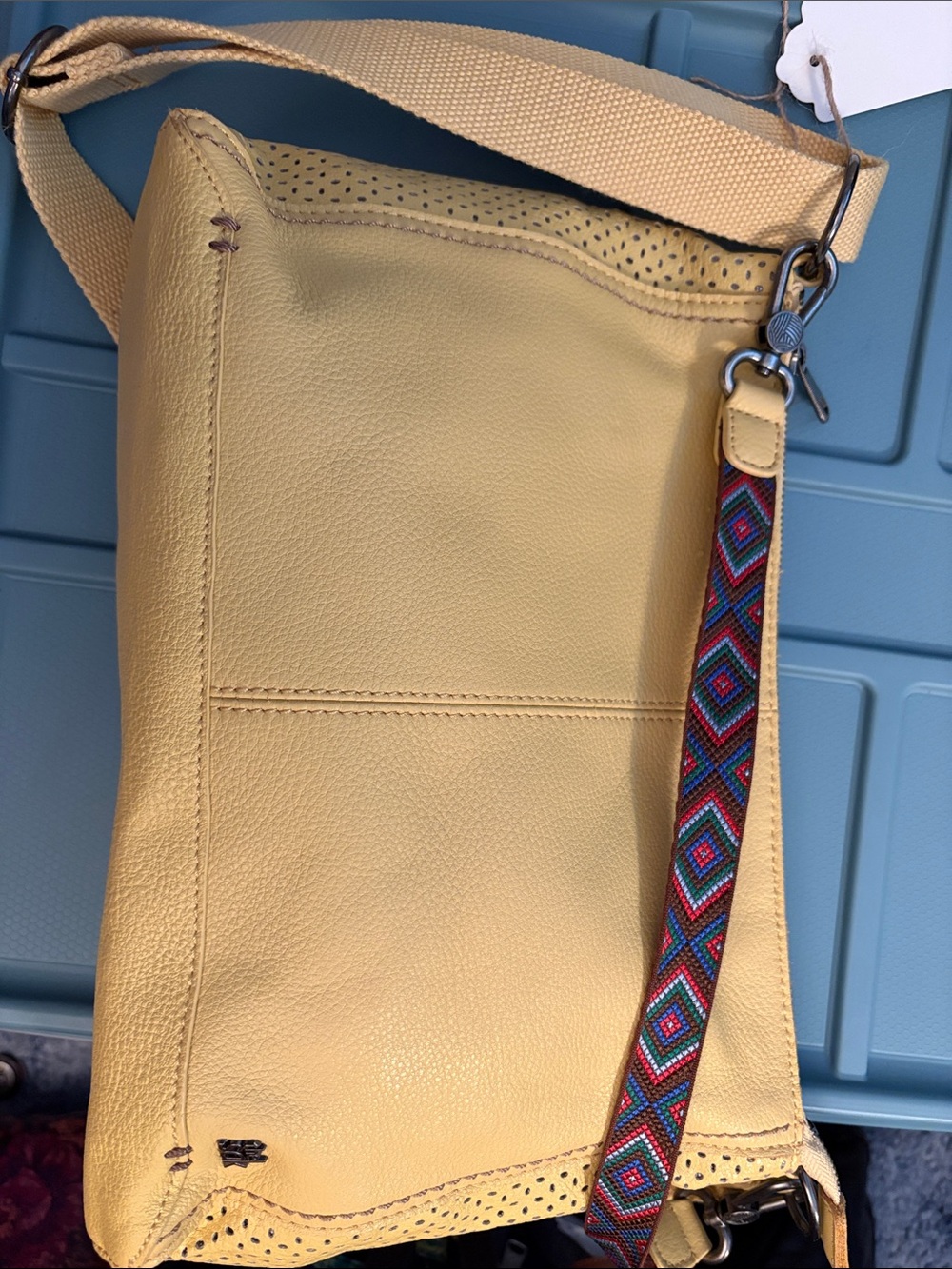 The Sak Yellow Camilla Leather Crossbody with Multicolor Woven Accent